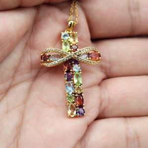 Gemstone cross 18k gold plated